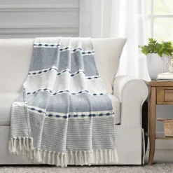 Blankets & Throws-Kirkland's Home Navy And White Herringbone Stripe Throw Blue/White