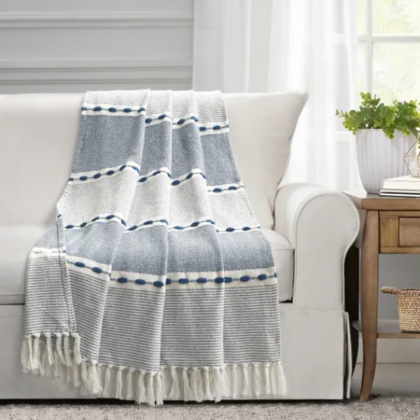 Blankets & Throws-Kirkland's Home Navy And White Herringbone Stripe Throw Blue/White
