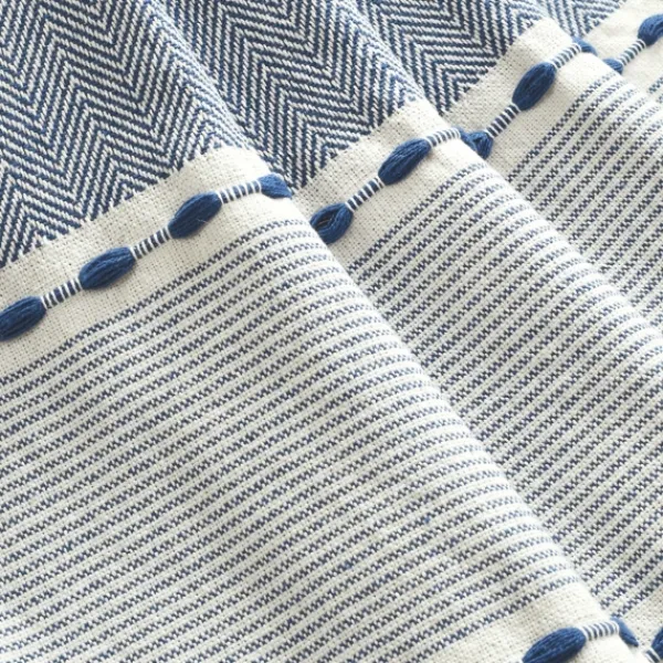 Blankets & Throws-Kirkland's Home Navy And White Herringbone Stripe Throw Blue/White