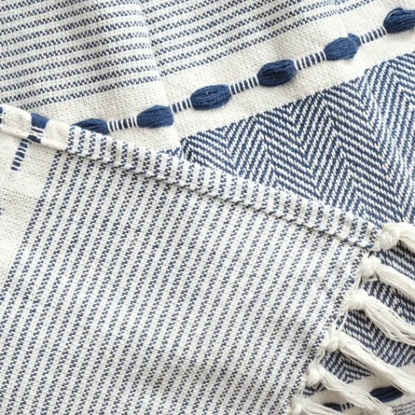 Blankets & Throws-Kirkland's Home Navy And White Herringbone Stripe Throw Blue/White