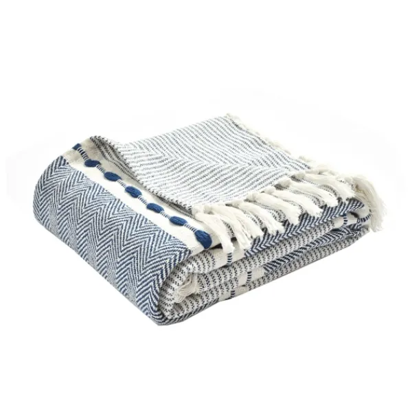 Blankets & Throws-Kirkland's Home Navy And White Herringbone Stripe Throw Blue/White