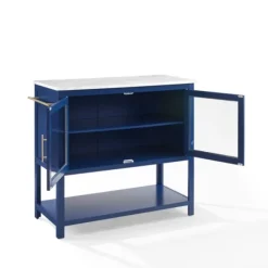 Kitchen Islands & Bar Carts-Kirkland's Home Navy And White Marble Top Kitchen Island Blue