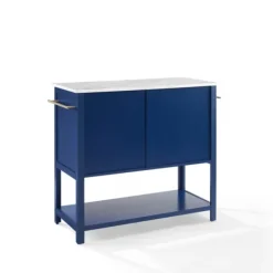 Kitchen Islands & Bar Carts-Kirkland's Home Navy And White Marble Top Kitchen Island Blue