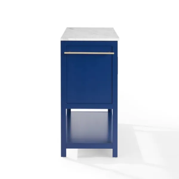 Kitchen Islands & Bar Carts-Kirkland's Home Navy And White Marble Top Kitchen Island Blue