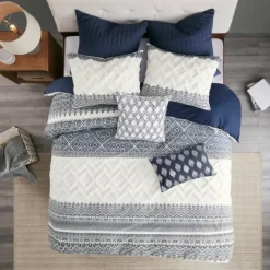 Duvets-Kirkland's Home Navy And White 3-Pc. California King Duvet Set Blue/White
