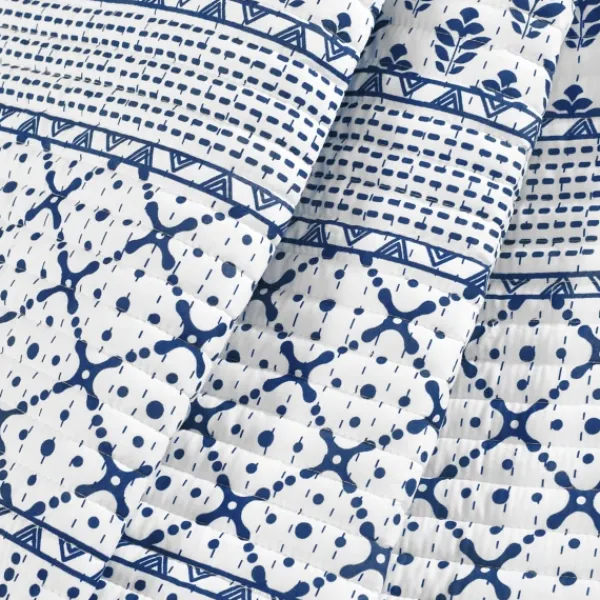 Blankets & Throws-Kirkland's Home Navy And White Striped Geometric Reversible Throw Blue/White