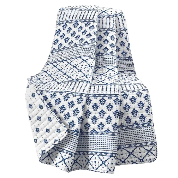 Blankets & Throws-Kirkland's Home Navy And White Striped Geometric Reversible Throw Blue/White