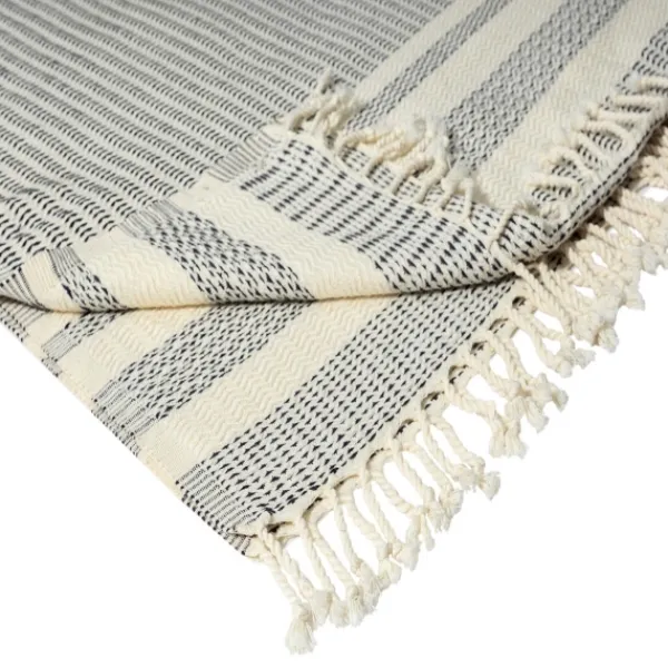 Blankets & Throws-Kirkland's Home Navy And White Stripes Cotton Throw Blue/White