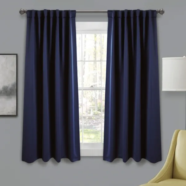 Curtains & Drapes-Kirkland's Home Navy Back Tab Blackout Curtain Panel Set, 63 In. Blue