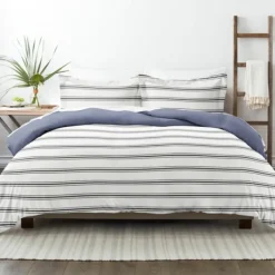 Duvets-Kirkland's Home Navy Blue Echo Stripe 3-Pc. King Duvet Cover Set White/Black/Blue