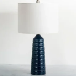 Table Lamps-Kirkland's Home Navy Blue Piper Table Lamp White