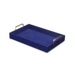 Decorative Trays-Kirkland's Home Navy Blue Wood Tray With Gold Handles Blue/Gold