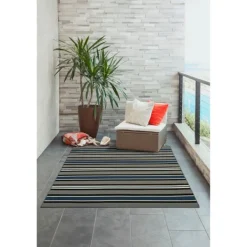 Outdoor Rugs-Kirkland's Home Navy Bold Stripe Indoor/Outdoor Area Rug, 5X7 Blue/Gray