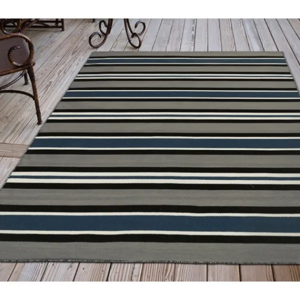 Outdoor Rugs-Kirkland's Home Navy Bold Stripe Indoor/Outdoor Area Rug, 5X7 Blue/Gray