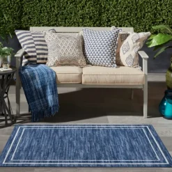 Outdoor Rugs-Kirkland's Home Navy Bordered Indoor/Outdoor Accent Rug, 2X4 Blue