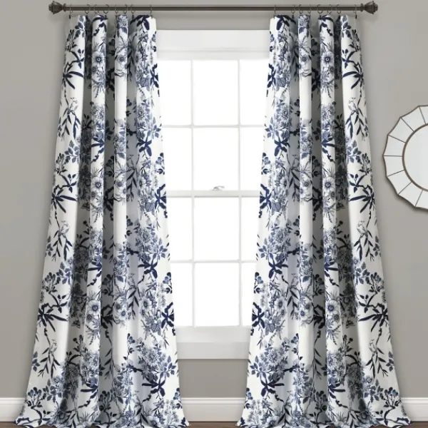 Curtains & Drapes-Kirkland's Home Navy Botanical Garden Curtain Panel Set, 95 In. Blue