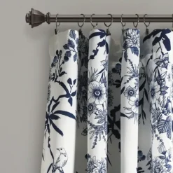 Curtains & Drapes-Kirkland's Home Navy Botanical Garden Curtain Panel Set, 95 In. Blue