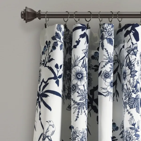 Curtains & Drapes-Kirkland's Home Navy Botanical Garden Curtain Panel Set, 95 In. Blue