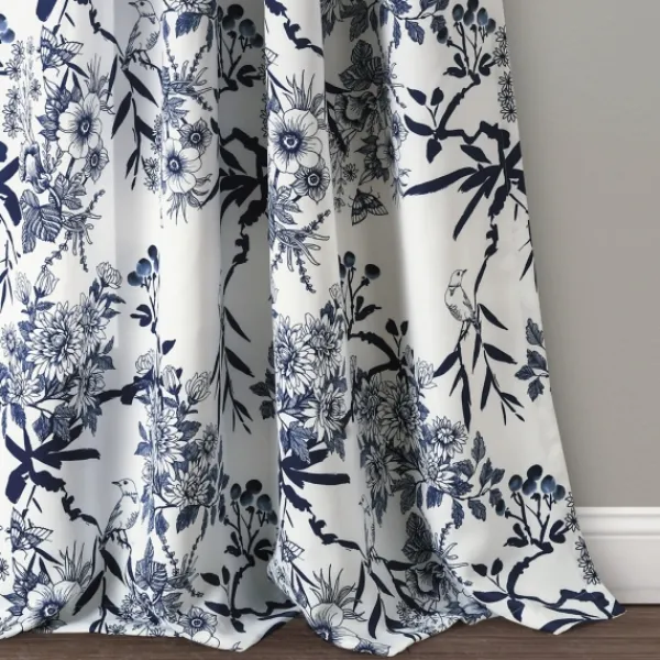 Curtains & Drapes-Kirkland's Home Navy Botanical Garden Curtain Panel Set, 95 In. Blue