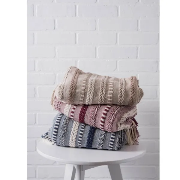 Blankets & Throws-Kirkland's Home Navy Braided Stripe Throw Blue