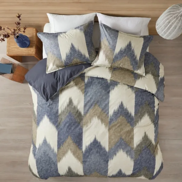 Comforters-Kirkland's Home Navy Broken Chevron 3-Pc. Full/Queen Comforter Set Blue/Gray