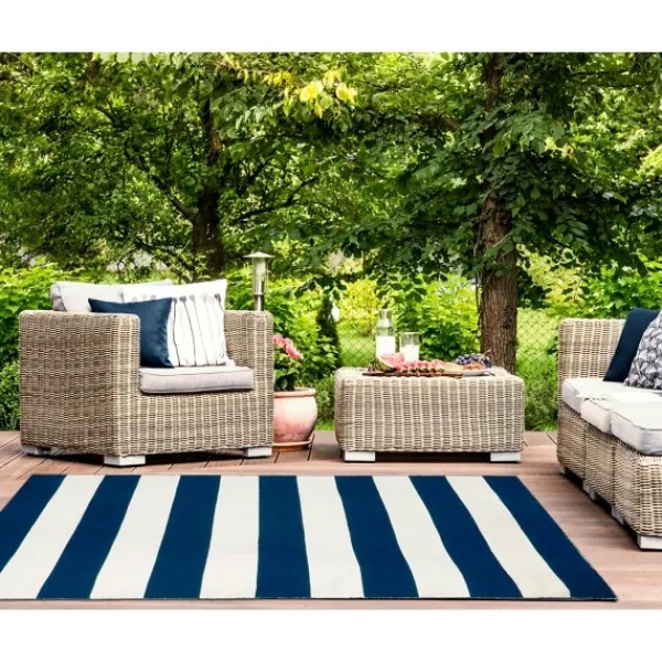 Outdoor Rugs-Kirkland's Home Navy Cabana Stripe Indoor/Outdoor Area Rug, 7X9 Blue/White