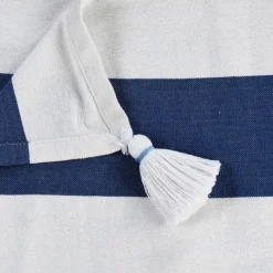 Blankets & Throws-Kirkland's Home Navy Cabana Stripe Tassel Throw Blue/White