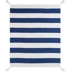 Blankets & Throws-Kirkland's Home Navy Cabana Stripe Tassel Throw Blue/White