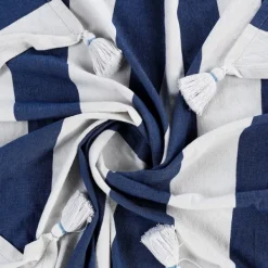 Blankets & Throws-Kirkland's Home Navy Cabana Stripe Tassel Throw Blue/White