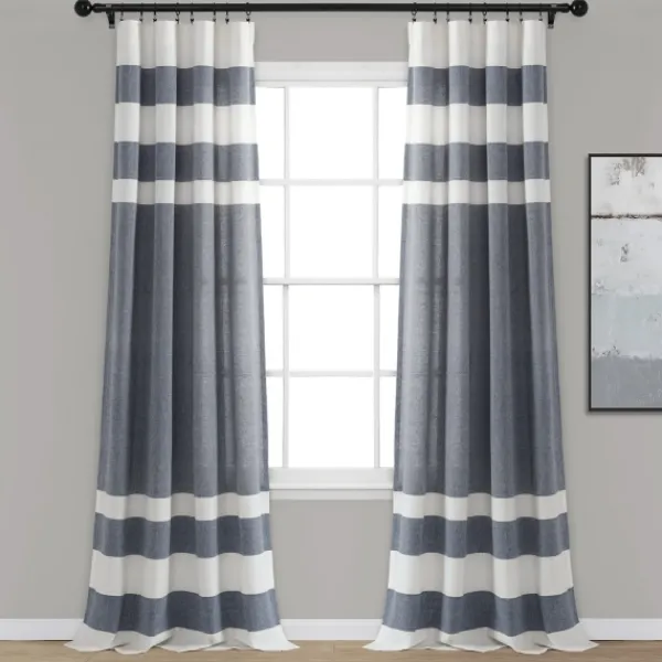 Curtains & Drapes-Kirkland's Home Navy Cape Cod Stripe Curtain Panel Set, 84 In. Blue/White