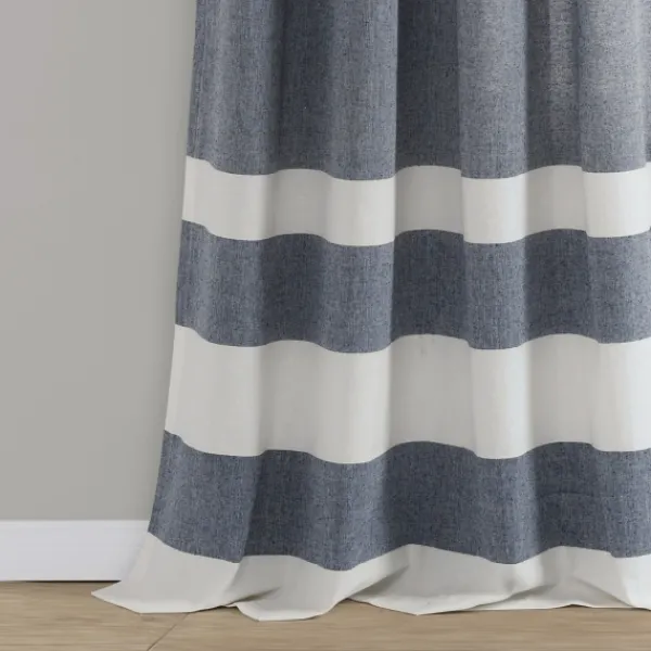 Curtains & Drapes-Kirkland's Home Navy Cape Cod Stripe Curtain Panel Set, 84 In. Blue/White