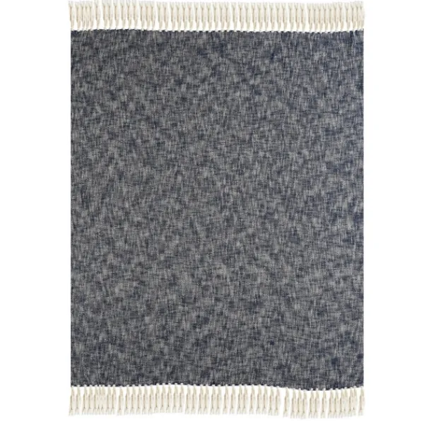 Blankets & Throws-Kirkland's Home Navy Chambray Fringe Throw Blue/White
