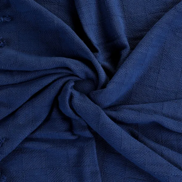 Blankets & Throws-Kirkland's Home Navy Checkered Weave Fringe Throw Blue