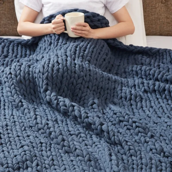 Blankets & Throws-Kirkland's Home Navy Chunky Double Knit Cozy Throw Blue