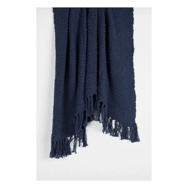 Blankets & Throws-Kirkland's Home Navy Cotton Tassel Throw Blue