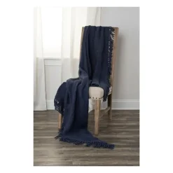 Blankets & Throws-Kirkland's Home Navy Cotton Tassel Throw Blue