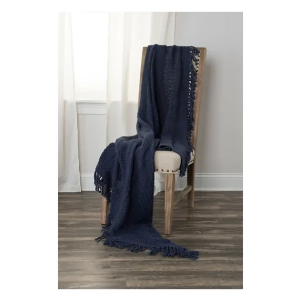 Blankets & Throws-Kirkland's Home Navy Cotton Tassel Throw Blue