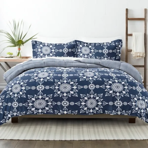 Comforters-Kirkland's Home Navy Daisy Medallion King 3-Pc. Comforter Set Blue