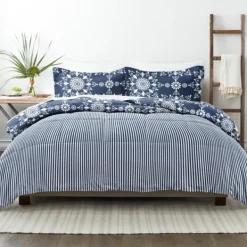Comforters-Kirkland's Home Navy Daisy Medallion King 3-Pc. Comforter Set Blue