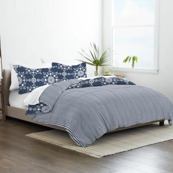 Comforters-Kirkland's Home Navy Daisy Medallion King 3-Pc. Comforter Set Blue