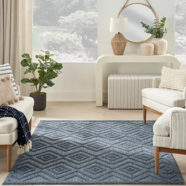 Outdoor Rugs-Kirkland's Home Navy Diamond Indoor/Outdoor Area Rug, 6X9 Blue