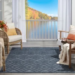 Outdoor Rugs-Kirkland's Home Navy Diamond Indoor/Outdoor Area Rug, 6X9 Blue
