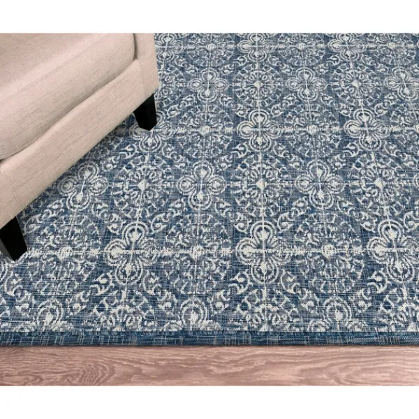 Outdoor Rugs-Kirkland's Home Navy Embellished Indoor/Outdoor Area Rug, 6X9 Blue/White