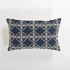 Pillows-Kirkland's Home Navy Embroidered Medallion Lumbar Pillow Blue