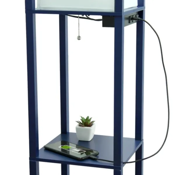 Floor Lamps-Kirkland's Home Navy Etagere Shelf Charging Floor Lamp Blue