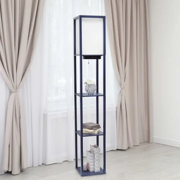 Floor Lamps-Kirkland's Home Navy Etagere Shelf Charging Floor Lamp Blue