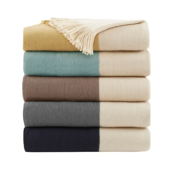 Blankets & Throws-Kirkland's Home Navy Faux Cashmere Color Block Throw Blanket Blue
