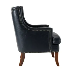 Accent Chairs-Kirkland's Home Navy Faux Leather Wingback Accent Chair Blue