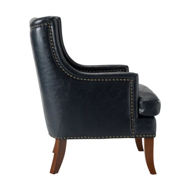 Accent Chairs-Kirkland's Home Navy Faux Leather Wingback Accent Chair Blue