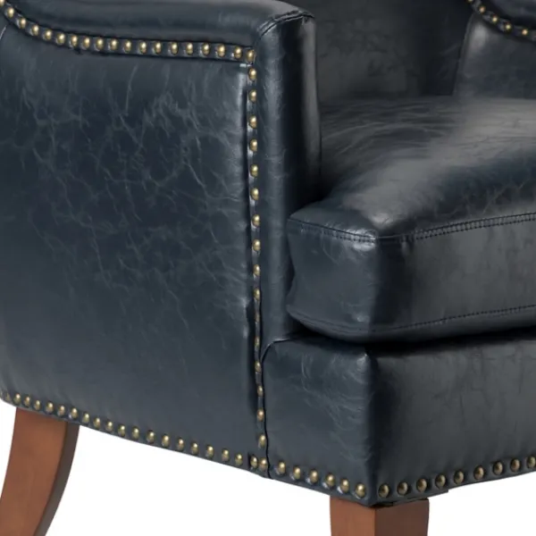 Accent Chairs-Kirkland's Home Navy Faux Leather Wingback Accent Chair Blue